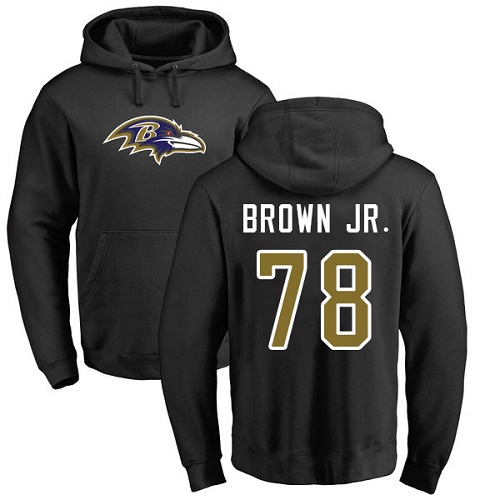 Men Baltimore Ravens Black Orlando Brown Jr. Name and Number Logo NFL Football 78 Pullover Hoodie Sweatshirt